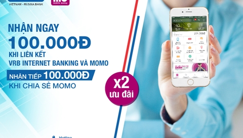Liên kết MoMo và VRB Internet Banking: Nhận ngay 100.000Đ, nhận thêm không giới hạn 100.000Đ khi Chia sẻ MoMo